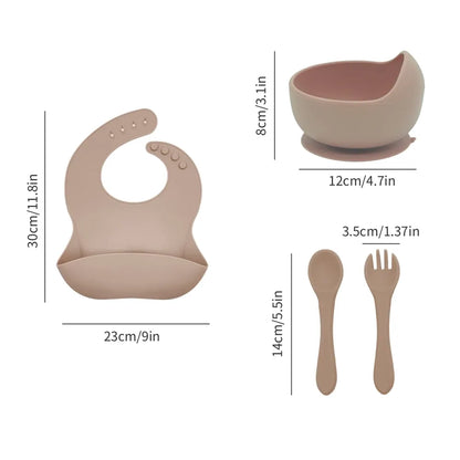 5pcs silicone baby feeding set BPA Free Sucker Bowl Dinning Dishes Plate Straw Cup Spoon Forks baby gift set