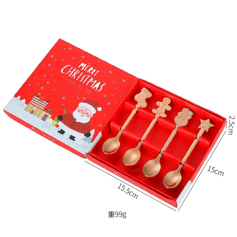 Christmas Cutlery 4Pcs Gift Set Creative Coffee Spoon Dessert Spoon Mixing Spoon Christmas Spoon Gift Box
