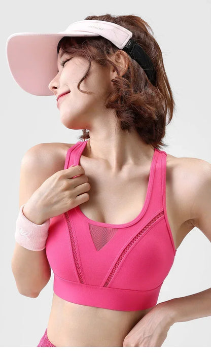 Sports bra for women, shock-absorbing high-strength running, zipper yoga suit, vest, bra, fitness fixed cup, summer