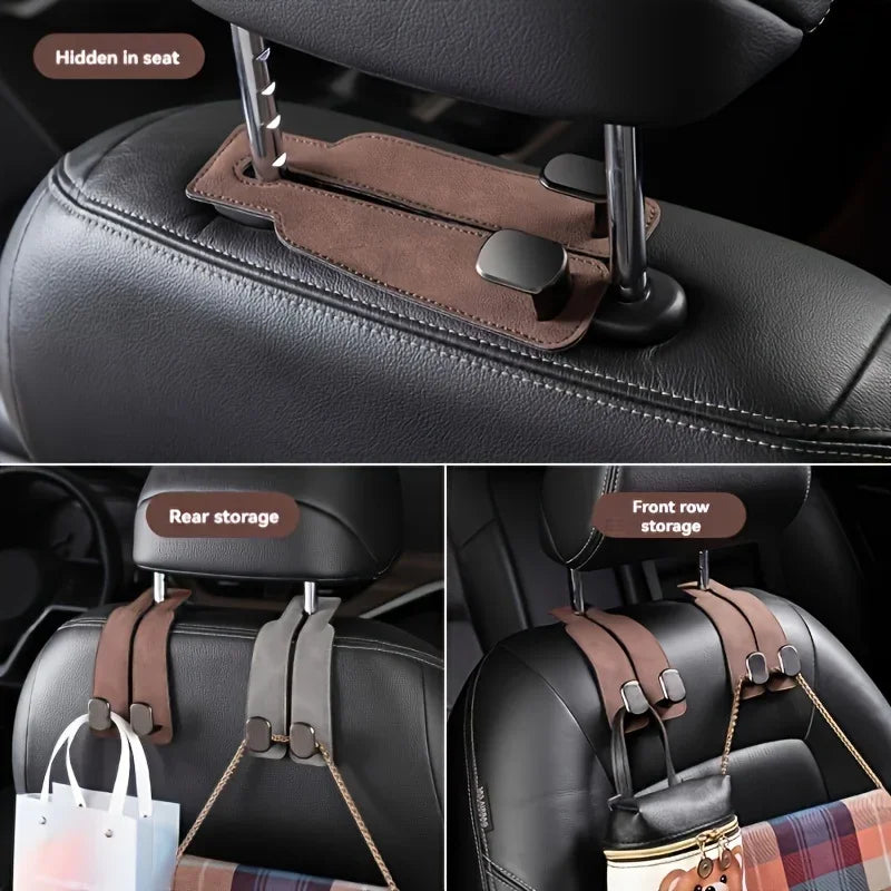Car Purse Hook for Headrest - Premium Leather & ABS -Duty Hooks, Easy Install Car Seat Back Storage Hook