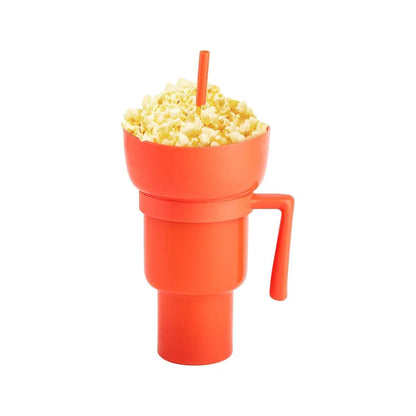 900-1000ml Large Capacity Beverage Popcorn Integrated Multifunctional Straw Cup Bowl Creative Snack Drinks Cup