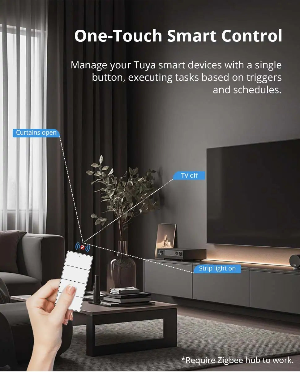 Zemismart 4-Gang Zigbee Wireless Scene Switch,Battery Powered, Compatible with Tuya Home Assistant Homey Hubitat (Hub Required）