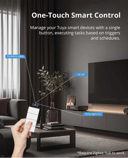 Zemismart 4-Gang Zigbee Wireless Scene Switch,Battery Powered, Compatible with Tuya Home Assistant Homey Hubitat (Hub Required）