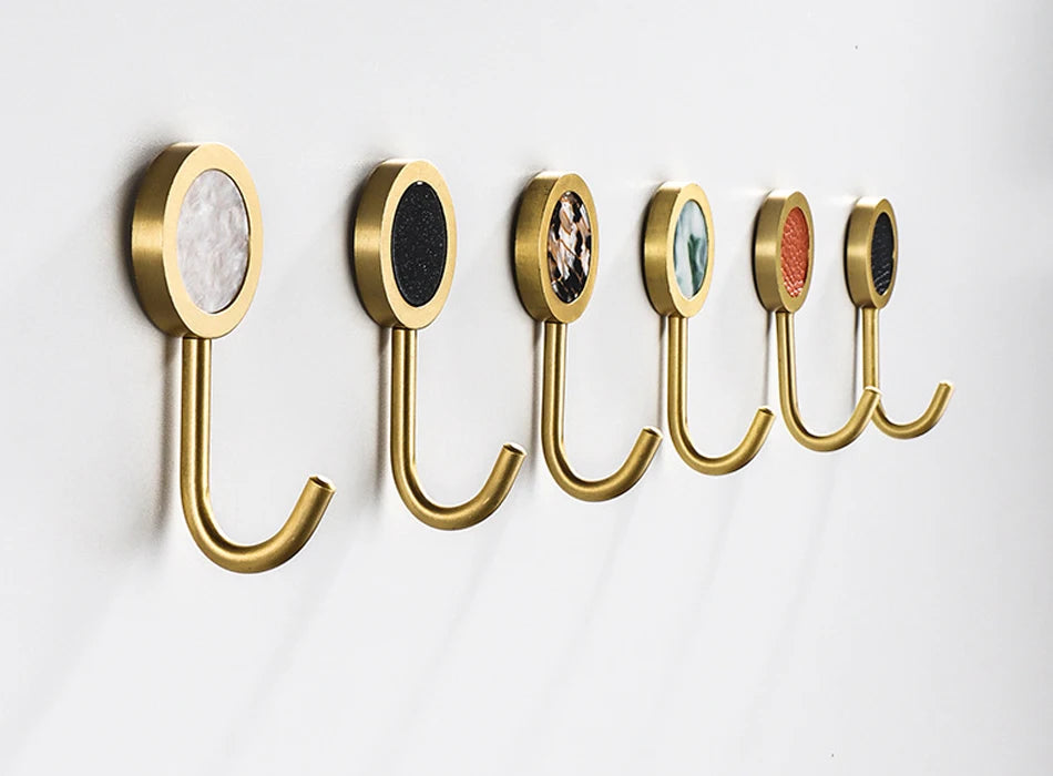 Gold Robe Hook Space Aluminum Wall Mounted Adhesive Hat Key Hooks Coat Towel Holder Home Decor For Kitchen Bathroom Hardware