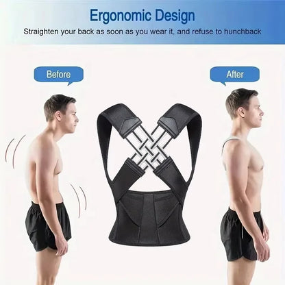 Posture Back Brace Pink Black Adjustable Back Support Strap Corrector to Prevent Spinal Distortion and Hunchback for Men Women