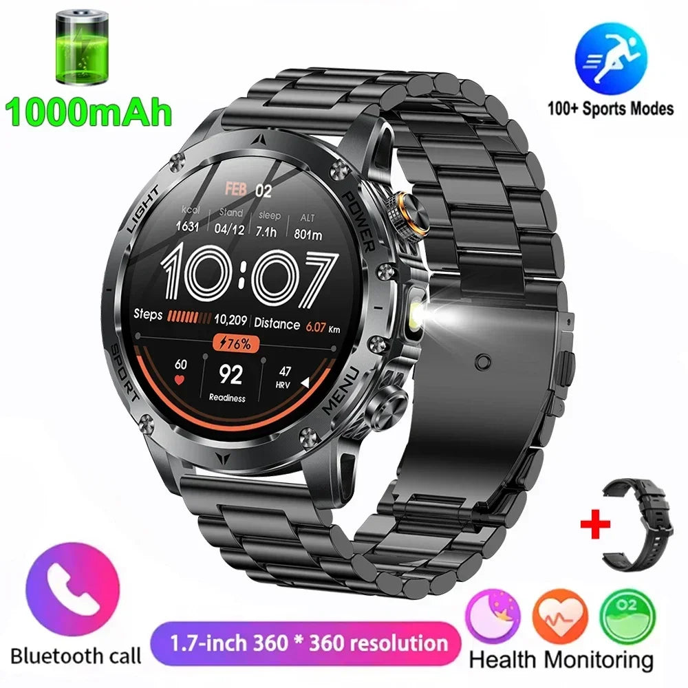 New For HUAWEI 1000mAh Large Capacity Battery Smart Watch Men Outdoor Flashlight BT Call Waterproof Sport Fitness SmartWatches