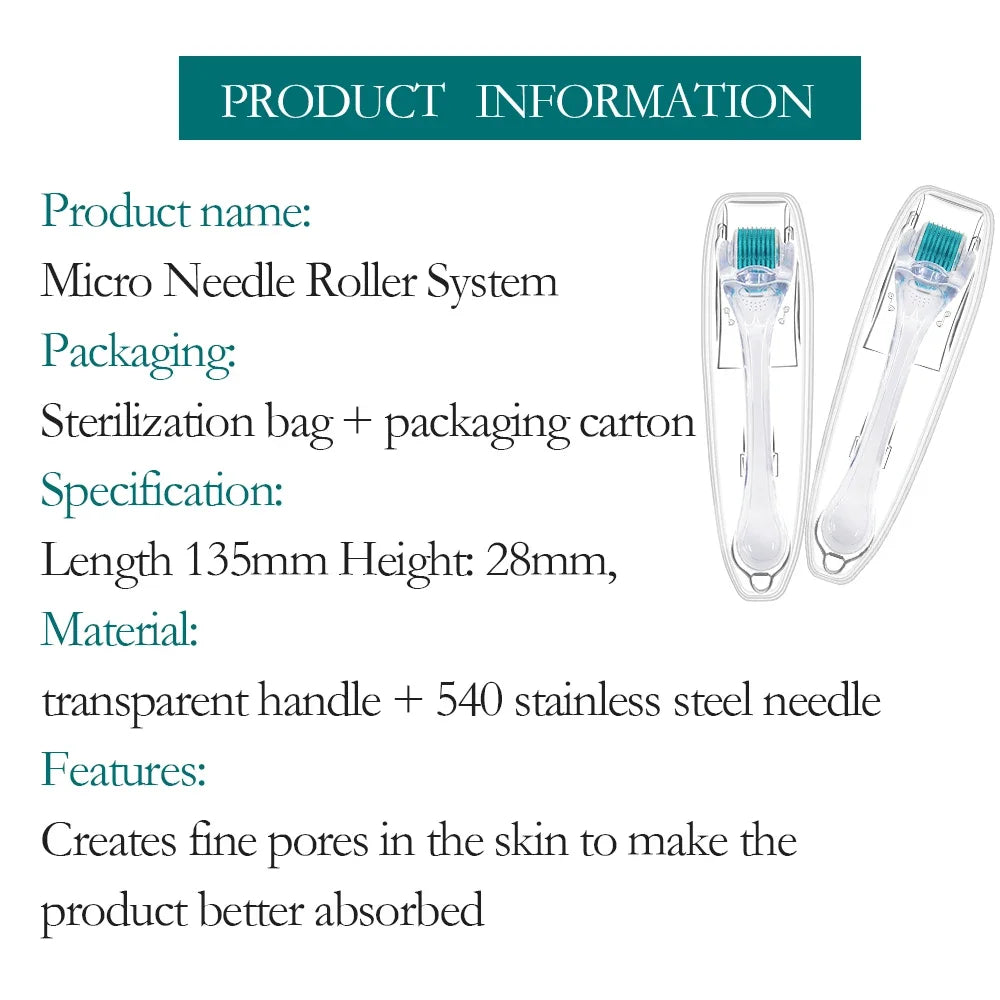 Titanium Derma Pen Roller Hair Growth Beard 540 Microneedle Roller for Facial Skin Care MTS Micro Needle Roller Mesotherapy Use