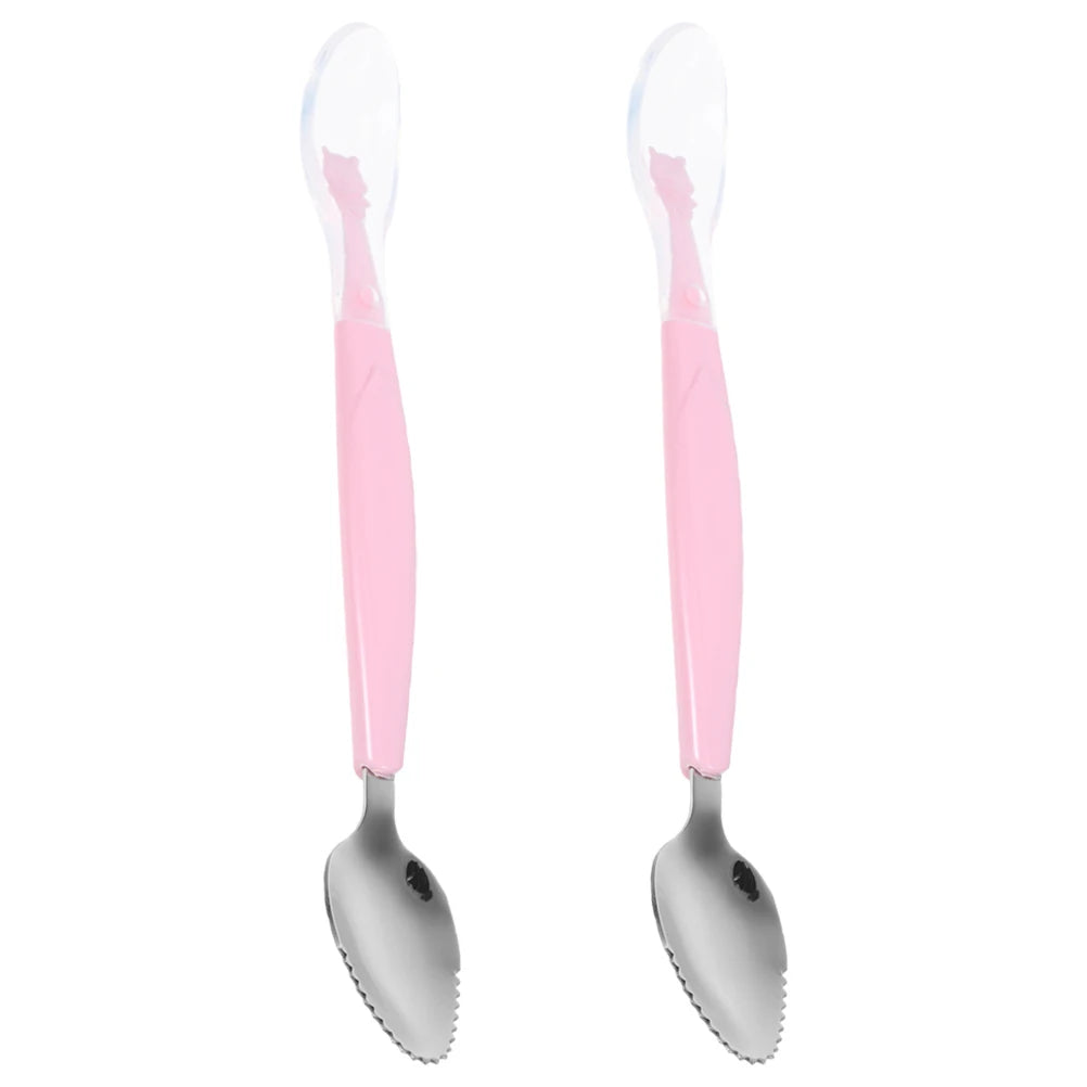 2 Pcs Double Baby Spoon Soft Silicone Dual Fruit Scraping Feeding Tool Toddler Training Spoon Yogurt Puree Food
