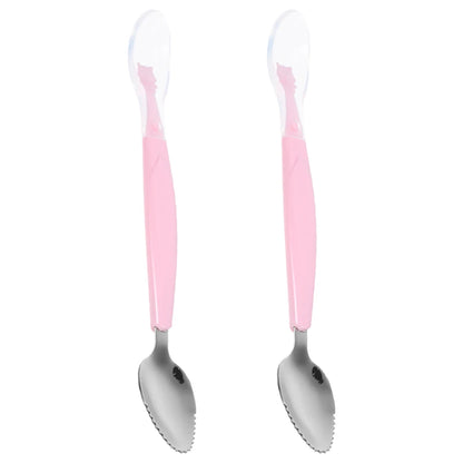 2 Pcs Double Baby Spoon Soft Silicone Dual Fruit Scraping Feeding Tool Toddler Training Spoon Yogurt Puree Food