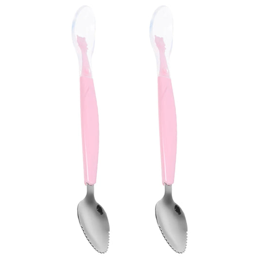 2 Pcs Double Baby Spoon Soft Silicone Dual Fruit Scraping Feeding Tool Toddler Training Spoon Yogurt Puree Food