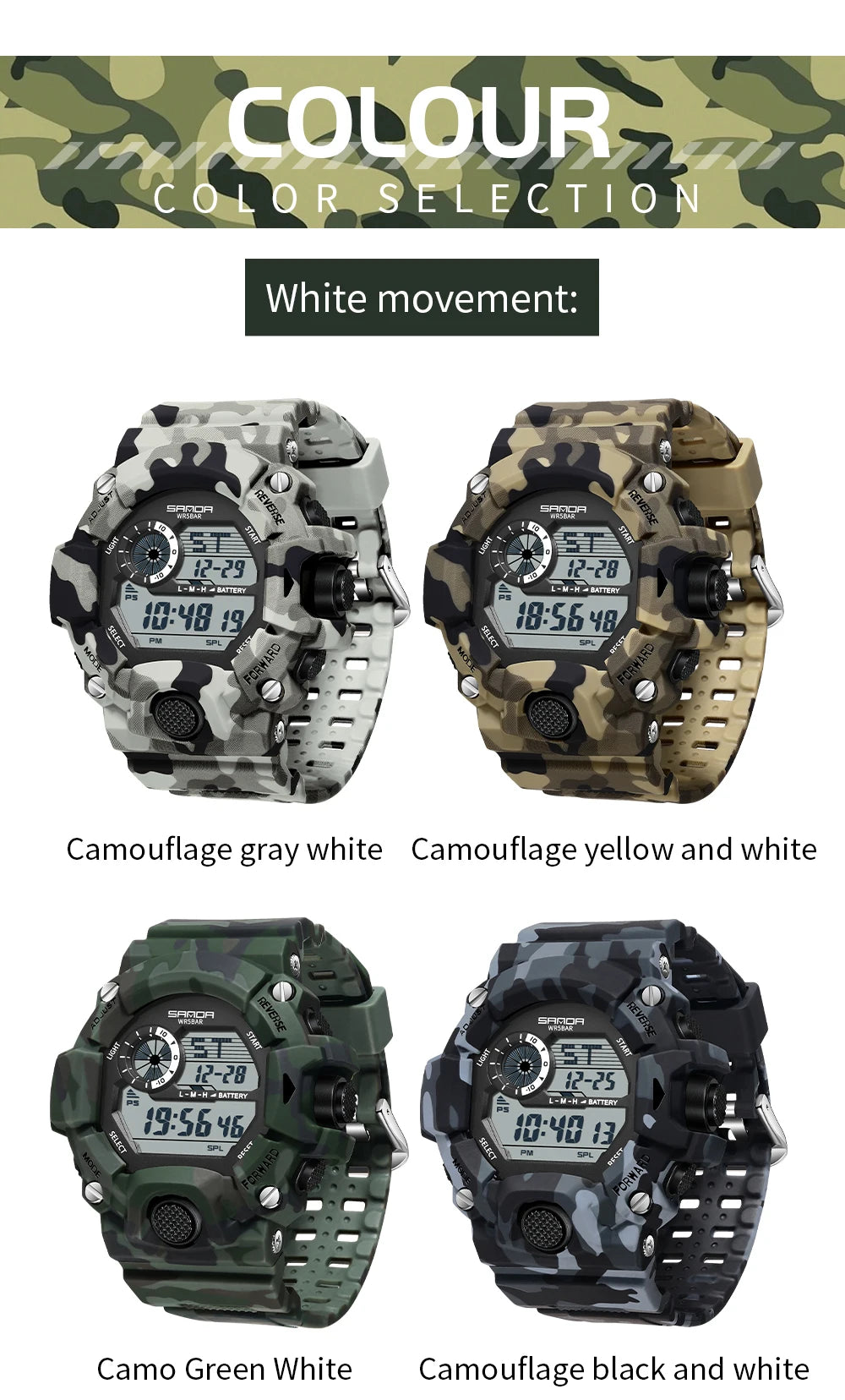 SANDA 2183 Fashion Military Student Electronic Watch Multi functional Timer Waterproof LED Student Electronic Digital Watch