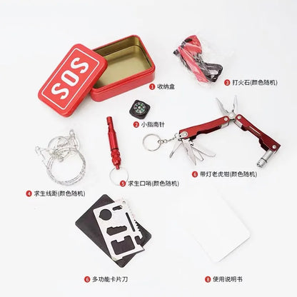 Outdoor Survival Kit Emergency Gear Set, SOS Tool for Camping Hiking Adventure - Lightweight Durable,Camping, Hiking, Adventure