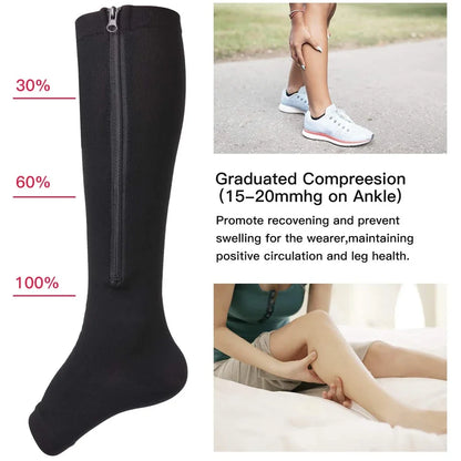 1Pair Medical Compression Socks - Open Toe 15-20 MmHg Zipper Compression Diabetic Socks, Improves Blood Circulation,Reduces Pain
