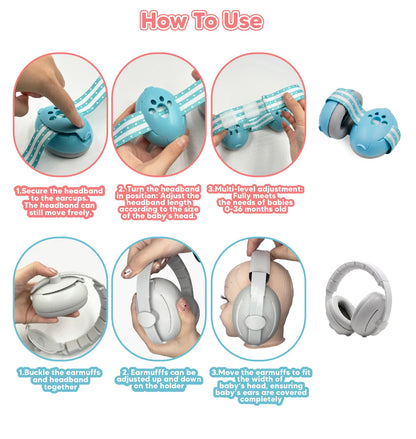 2-in-1 Baby Ear Muffs for Hearing Protection Noise Cancelling Earmuffs for Babies 2 Headbands Travel Essentials for Airplane