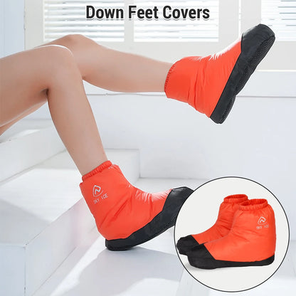 Waterproof Warm Down Slipper Boots Lightweight Duck Down lining Down Socks Stuffed Booties Down Feet Covers