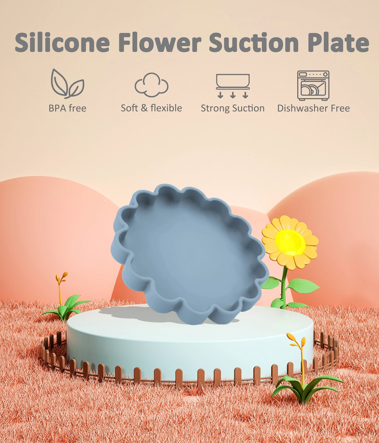 Flower Design Baby Dinning Plate Silicone Suction Plate Silicone Feeding Dish For Baby