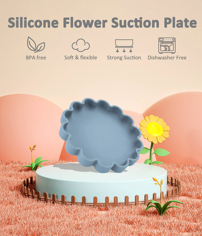 Flower Design Baby Dinning Plate Silicone Suction Plate Silicone Feeding Dish For Baby