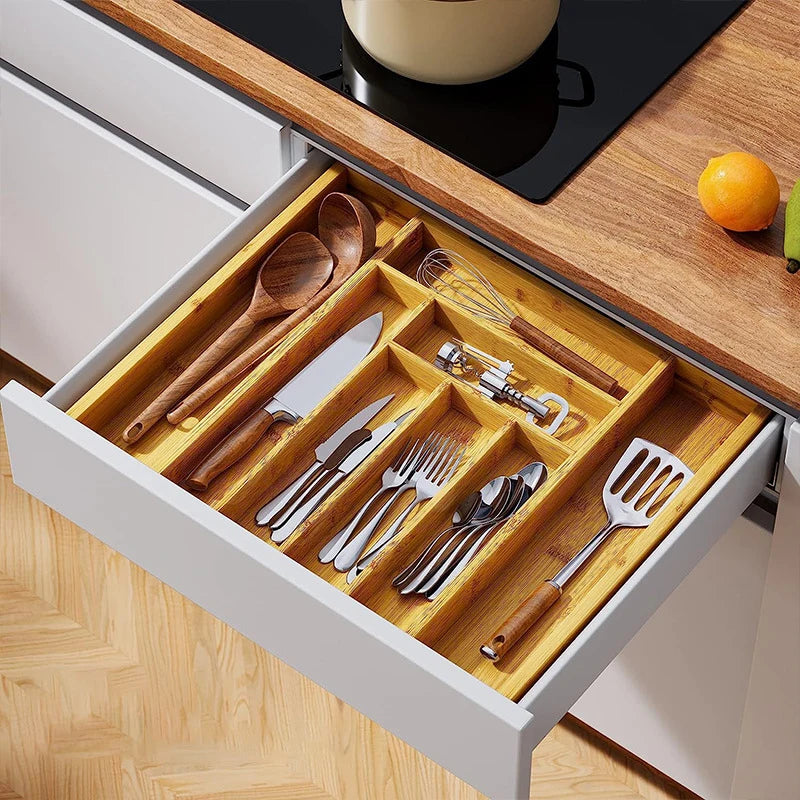 Bamboo Expandable Drawer Tray for Utensils Holder Adjustable Cutlery Organizer Wood Drawer Dividers Organizer For Silverware