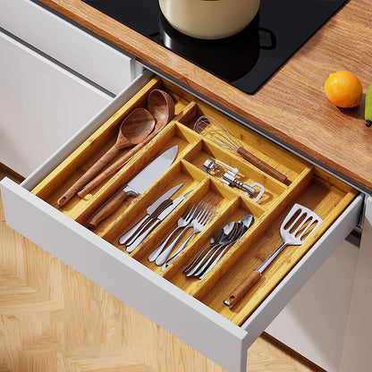 Bamboo Expandable Drawer Tray for Utensils Holder Adjustable Cutlery Organizer Wood Drawer Dividers Organizer For Silverware