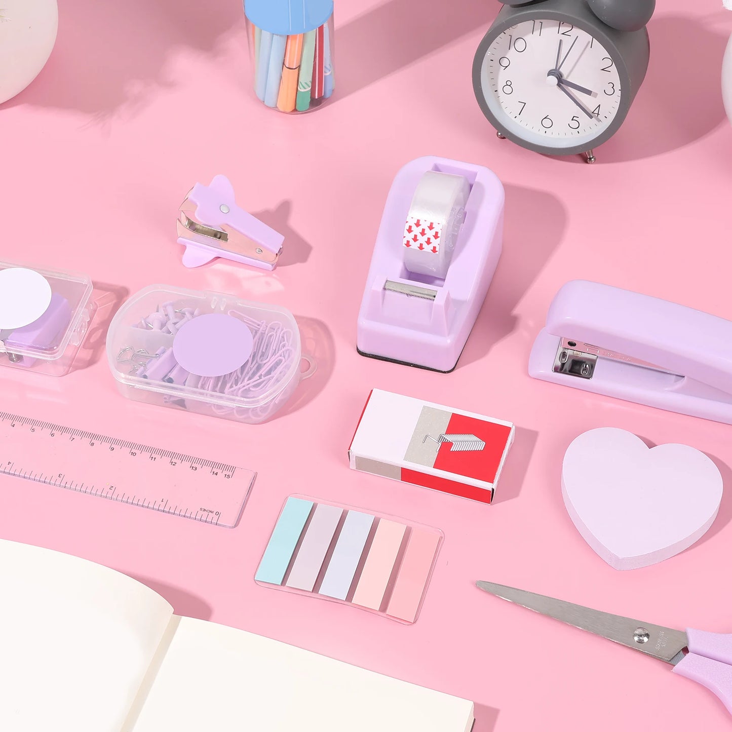 Desk Organizers Accessories Office Supplies with Stapler, Staple Remover, Clips, Scissor, Rule back-to-school Students Supplies