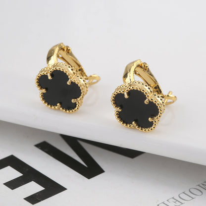 Irregular New Double Sided Natural Stone Shell Plant Five Leaf Flower Jewelry Set Necklace Earrings Women's High Quality Clover