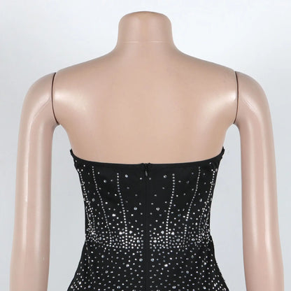 CM.YAYA Diamonds Hot Rhinestones Strapless Women Sleeveless Long Dress 2025 Spring Birthday Party Evening Prom Maxi Dresses