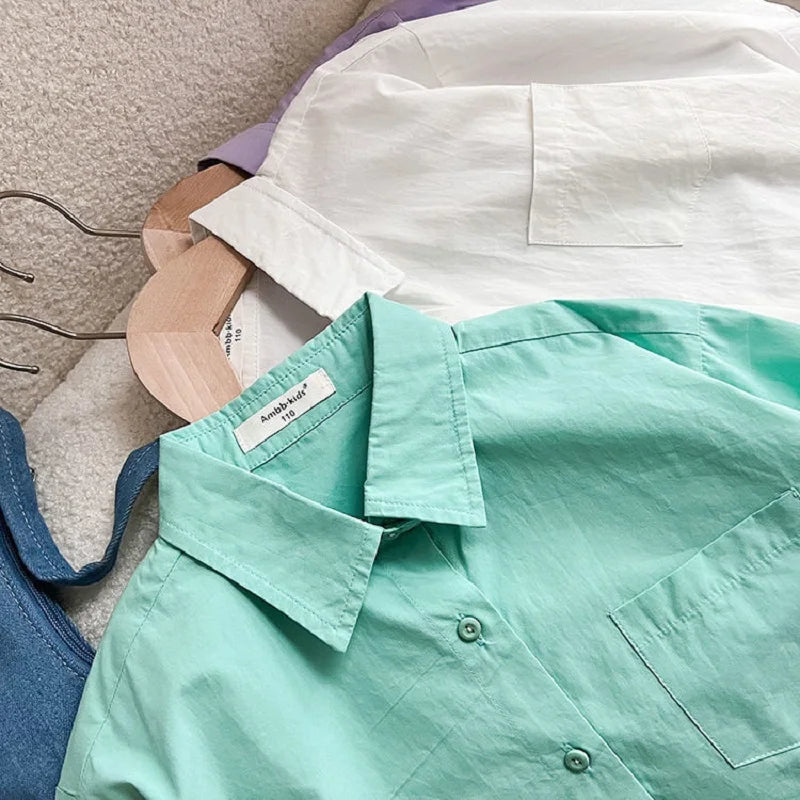 Baby Girl Boy Shirt Cotton Infant Toddler Child Loose Long Sleeve Blouses Solid Color Spring Autumn Summer Baby Clothes 1-10Y