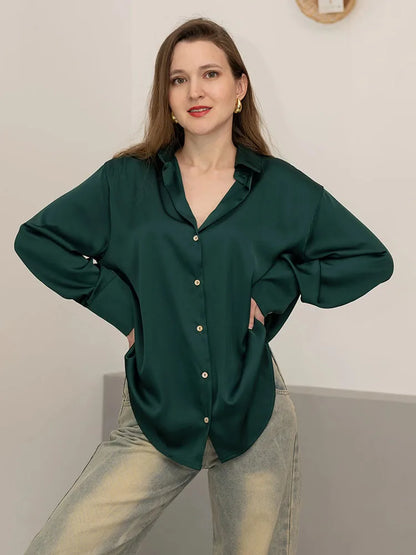 Office Wear Women Shirts Satin Blouse Luxury Pink Long Sleeve Formal Shirts Female Button Silk Tops For Women Elegant All-Match