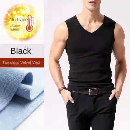 Mens Underwear 37° Heating Fiber Plus Velvet Seamless Vest Men's Winter Slim Warm Bottoming Shirt Men's Speed Thermal Underwear