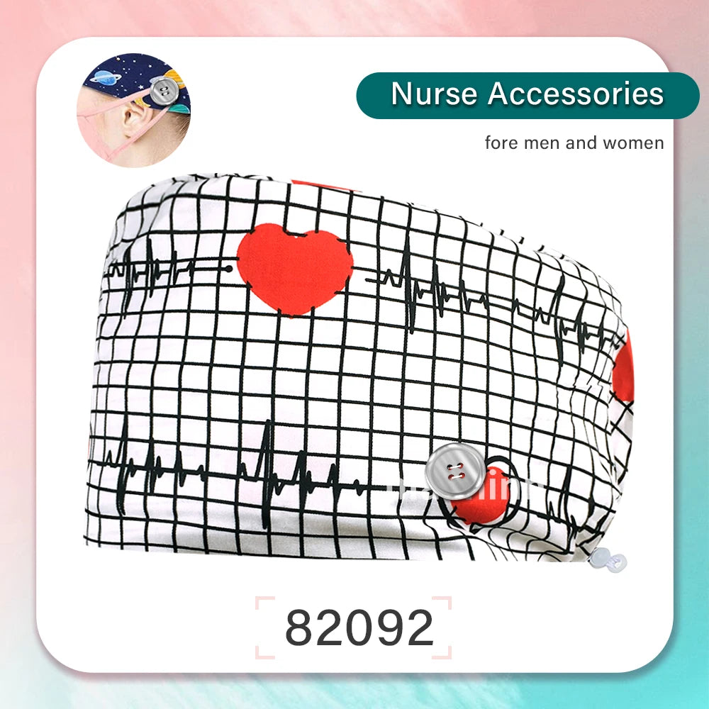 Cartoon Printed Operating Room Doctor Work Scrub Hat Pharmacy Dentistry Clinic Surgical Cap Adjustable Medical Nurse Accessories