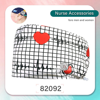 Cartoon Printed Operating Room Doctor Work Scrub Hat Pharmacy Dentistry Clinic Surgical Cap Adjustable Medical Nurse Accessories