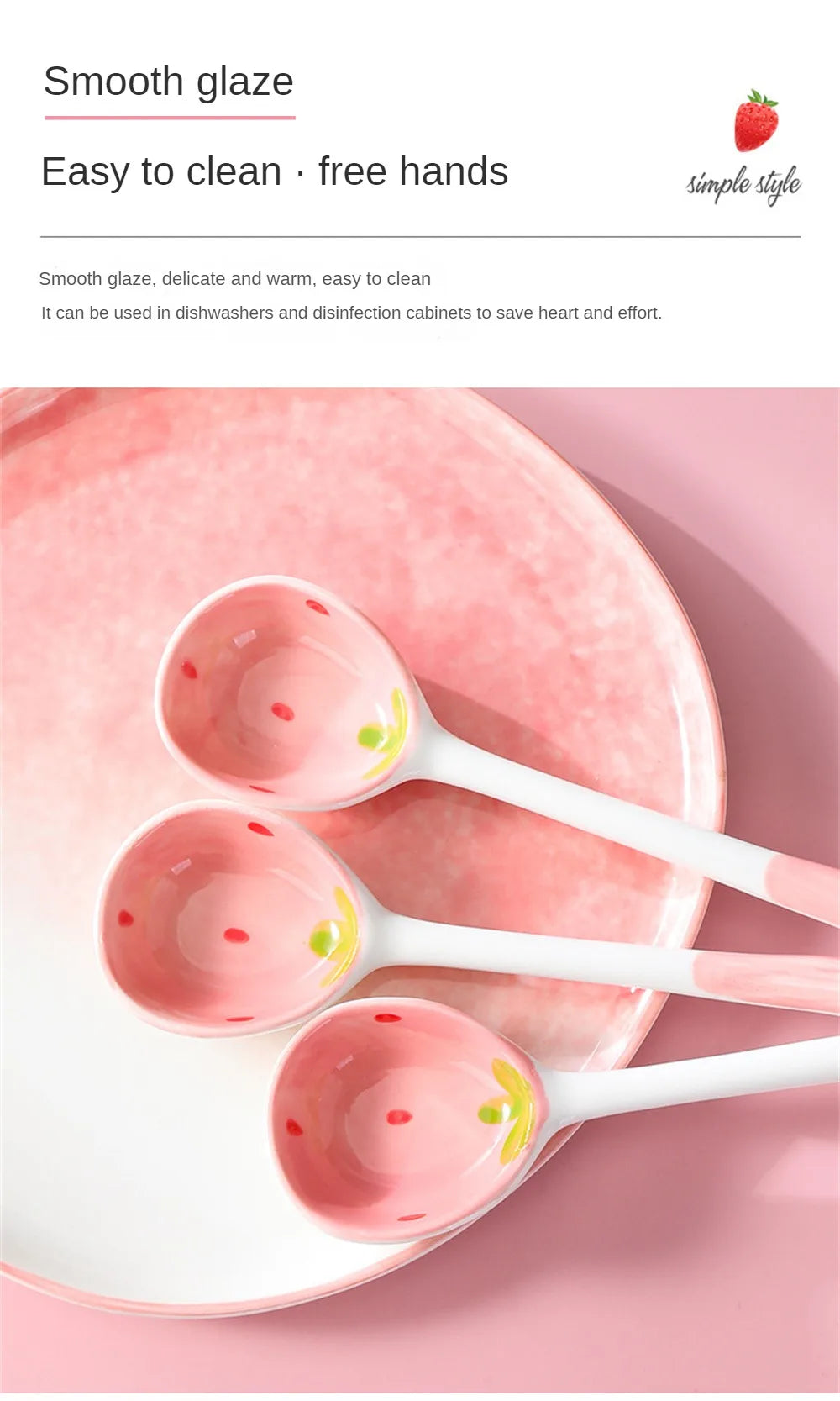 Strawberry Long Handled Ceramic Spoon Cute Household Stirring Spoon High Appearance Spoon Children's Soup Spoon