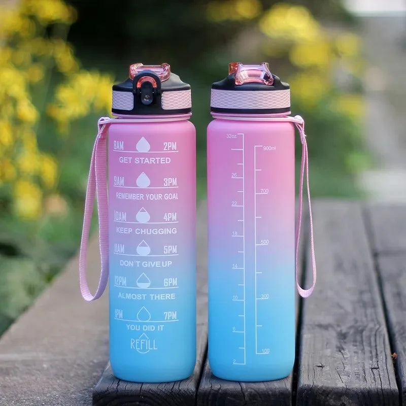 1L 1000ml Water Bottle Liter Stay Hydrated  Material Plastic Sport Bottle Reminder Times Sports Outdoor Fitness Office Running