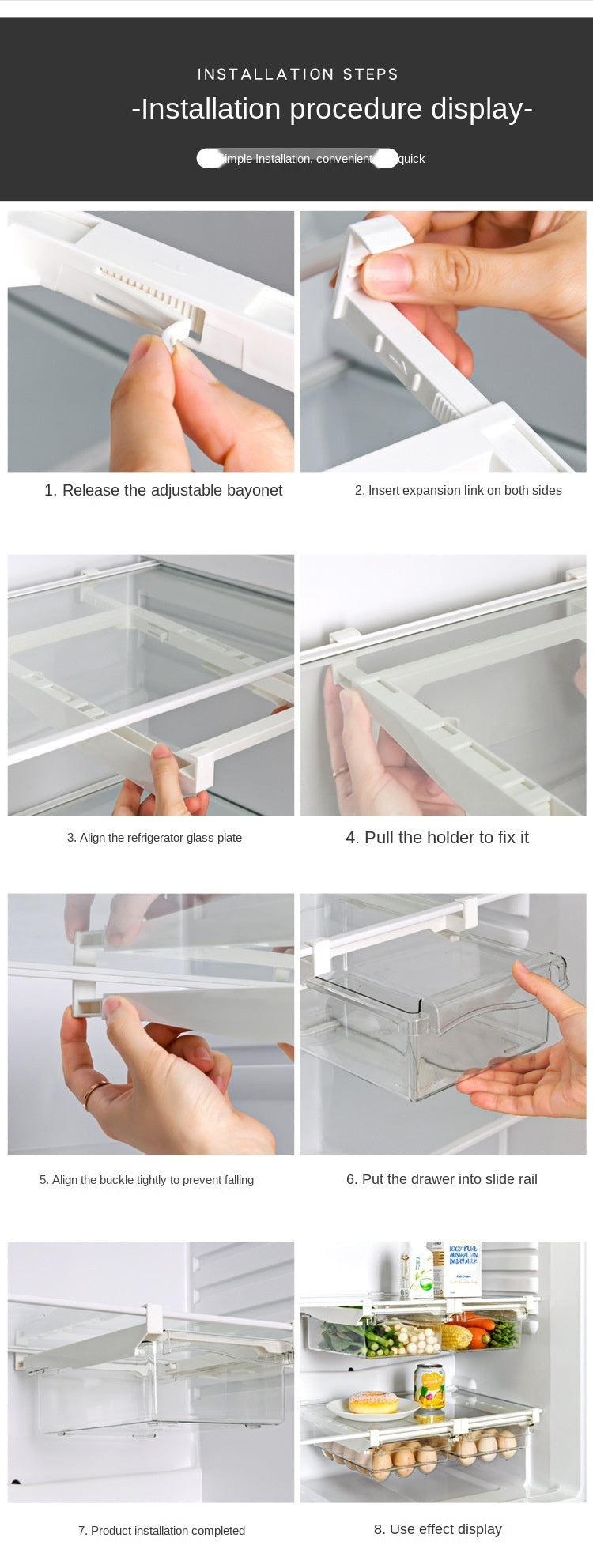 NEW Refrigerator Drawer Plastic Clear Fridge Organizer Slide Under Shelf Drawer Box Rack Holder Kitchen Fruit Food Storage Box
