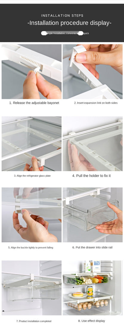 NEW Refrigerator Drawer Plastic Clear Fridge Organizer Slide Under Shelf Drawer Box Rack Holder Kitchen Fruit Food Storage Box