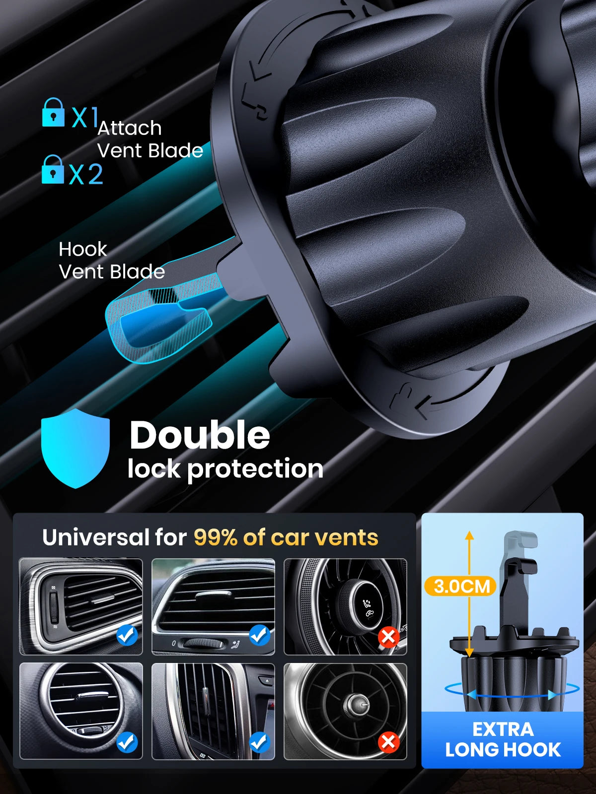 TOPK Magnetic Car Phone Mount in Car Phone Holder Air Vent Magnetic, 6 N52 Magnets Universal Mobile Phone Holders for iPhone 15