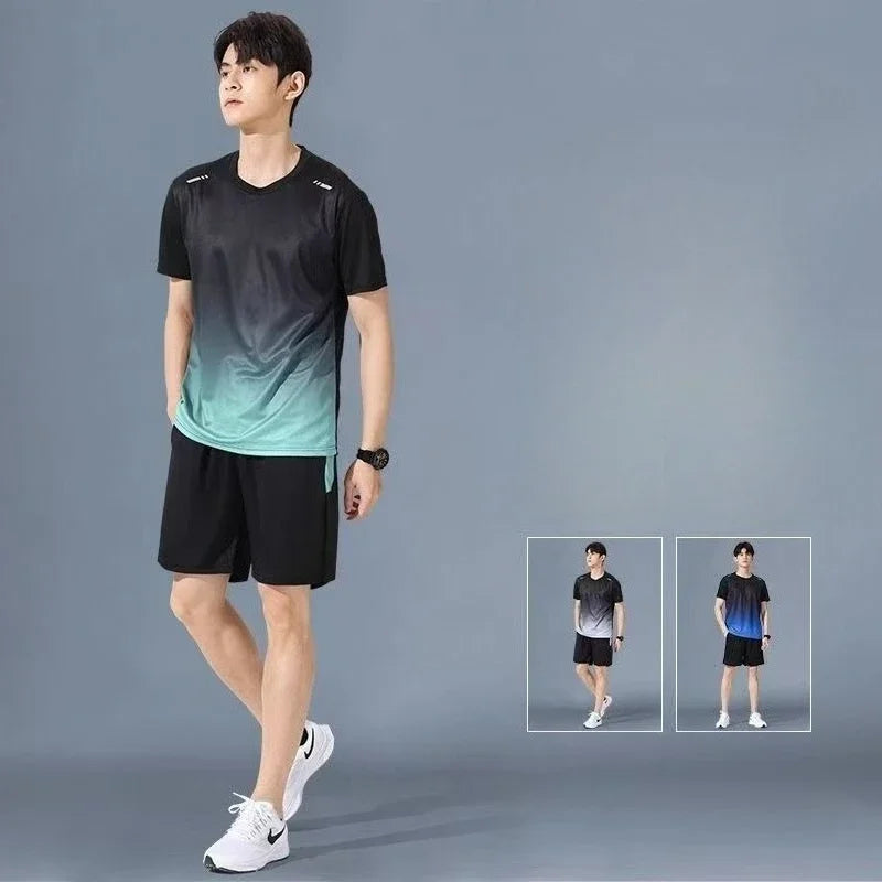 Sports SuitsMan Sets  Quick Drying Breathable Basic Trendy Two Piece Set Outdoor Novelty in Outfit Two-piece T-shirts Shorts Men