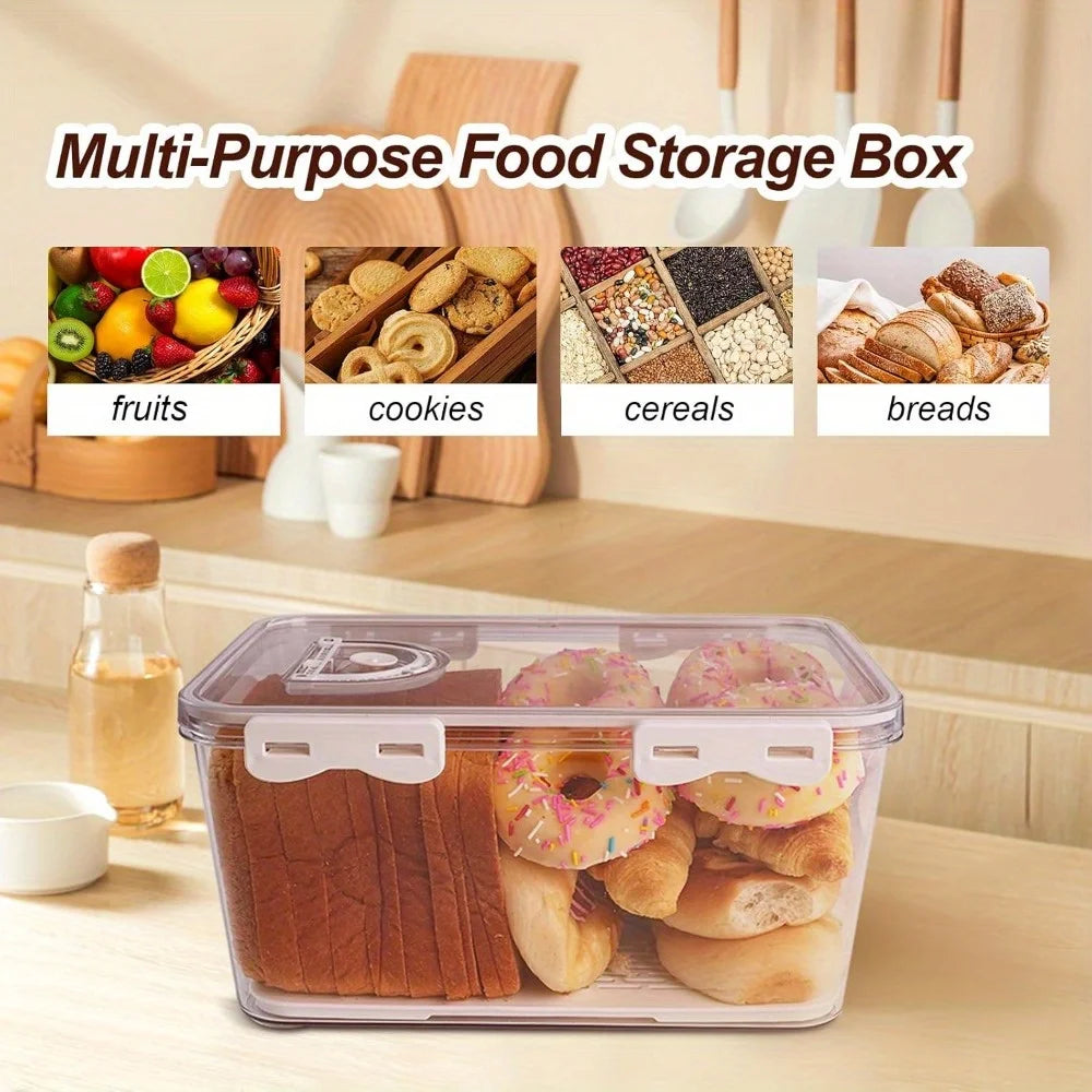 1Pcs Bread Box 3 Size Rectangular Bread Storage Boxes with Time Recording Clear Loaf Bread Container Airtight Bread Keeper Box