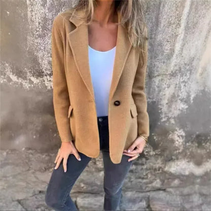 Office Lady New Elegant Chic Jacket Long Sleeve Lapel Button Loose Outwear Tweed Jacket 2025 Autumn Winter Women Woolen Coat