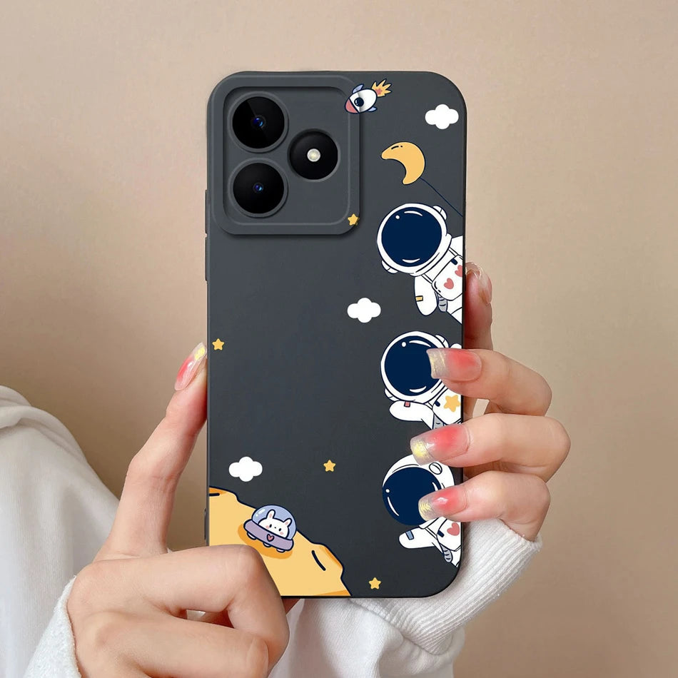 Case For Realme Note 50 Flower Painted Upgrade Lens Protection Soft Back Cover Model RMX3834 Liquid Silicone Phone Protectors