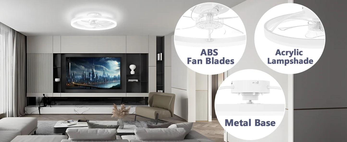 Smart Ceiling Fan with Lights and Remote 6 Speeds Dimmable LED Fan Lamp Flush Mount Ceiling Fan  for Bedroom Living Room Kitchen