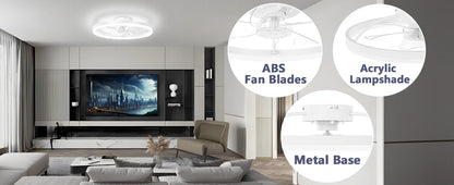 Smart Ceiling Fan with Lights and Remote 6 Speeds Dimmable LED Fan Lamp Flush Mount Ceiling Fan  for Bedroom Living Room Kitchen