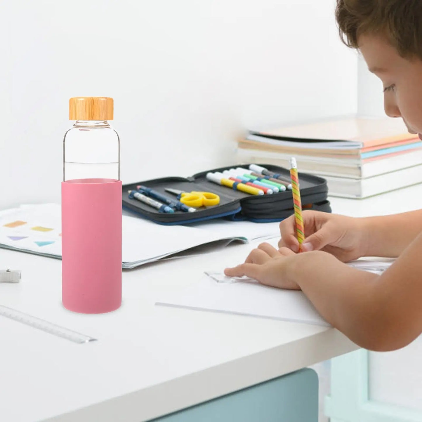 Outdoor Glass Cup Mini Water Bottles Student Water Bottles Portable Water Cup Drinking Cup With Bamboo Cover