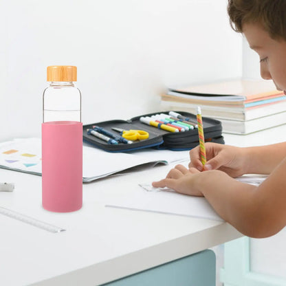 Outdoor Glass Cup Mini Water Bottles Student Water Bottles Portable Water Cup Drinking Cup With Bamboo Cover