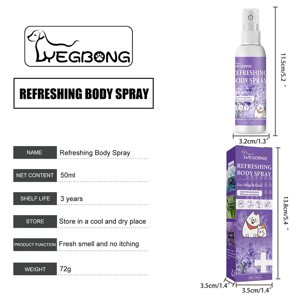 Lavender Oil Dog Deodorizer Spray Deodorizing Perfume Remove Odor 50ml Pet Deodorant Spray Pet Supplies for Smelly Dogs