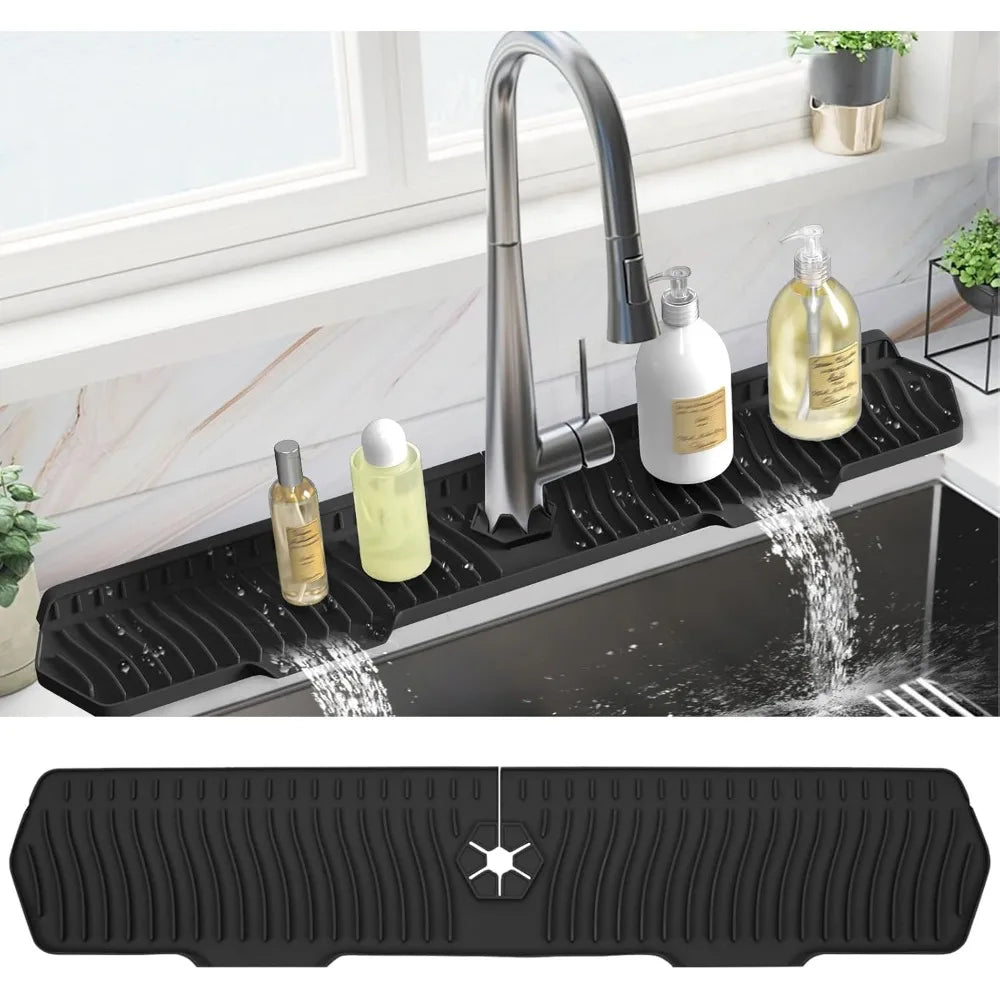 24/29.5inch Kitchen Sink Splash Guard,Silicone Draining Mat for Sink,Sink Protectors for Kitchen Sink Mat, Splash Guard Kitchen