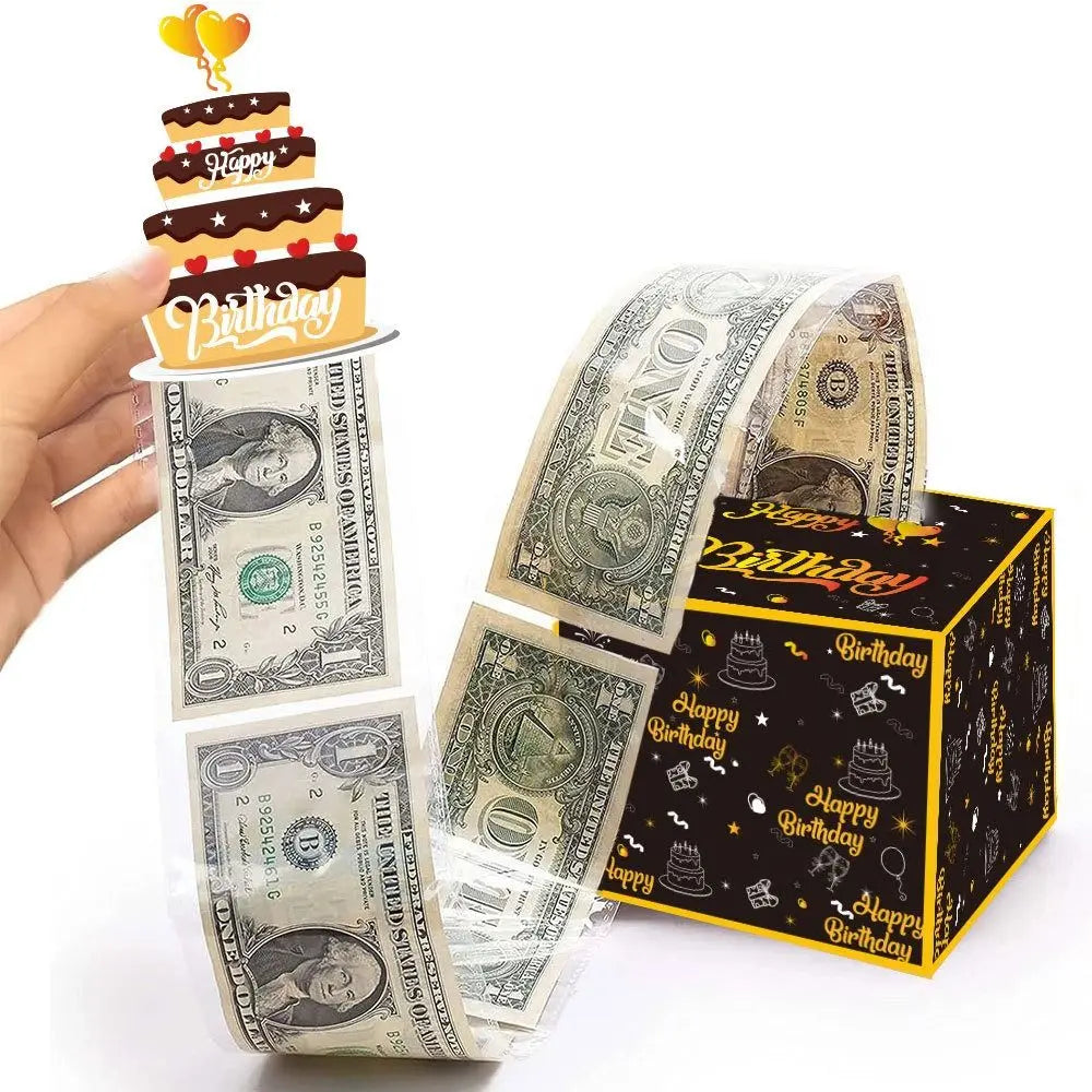 New Birthday Cash Pull Gift Box Money Pulling Box Cash Gift Box Cash Black Money Clip Funny Surprise Birthday Cake Decoration
