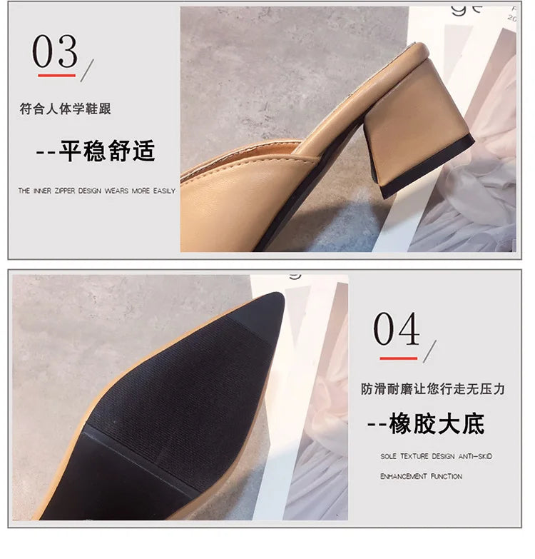 Baotou Half Slippers, Women's Shoes 2024 Spring Fashion, Temperament, Chunky Slippers, Chunky Pointed Sandals,shoes for woman