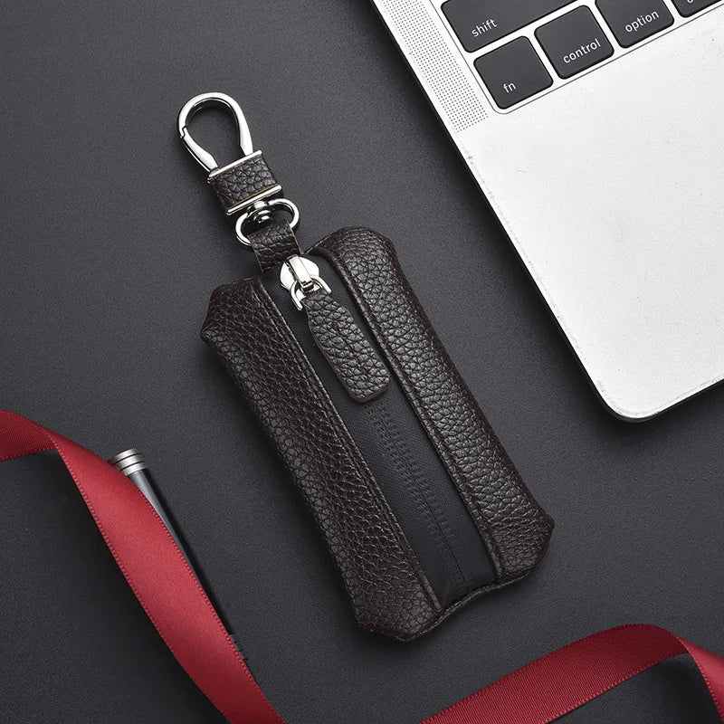 Unisex PU Leather Key Case for Car Key Wallet Pocket Key Holder Organizer Pouch Key Organizer Large Capacity Zipper Key Bag