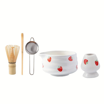 1/3/4/5pcs cute strawberry mouth matcha bowl and matcha whisk set, Japanese fresh matcha tool set and matcha bowl